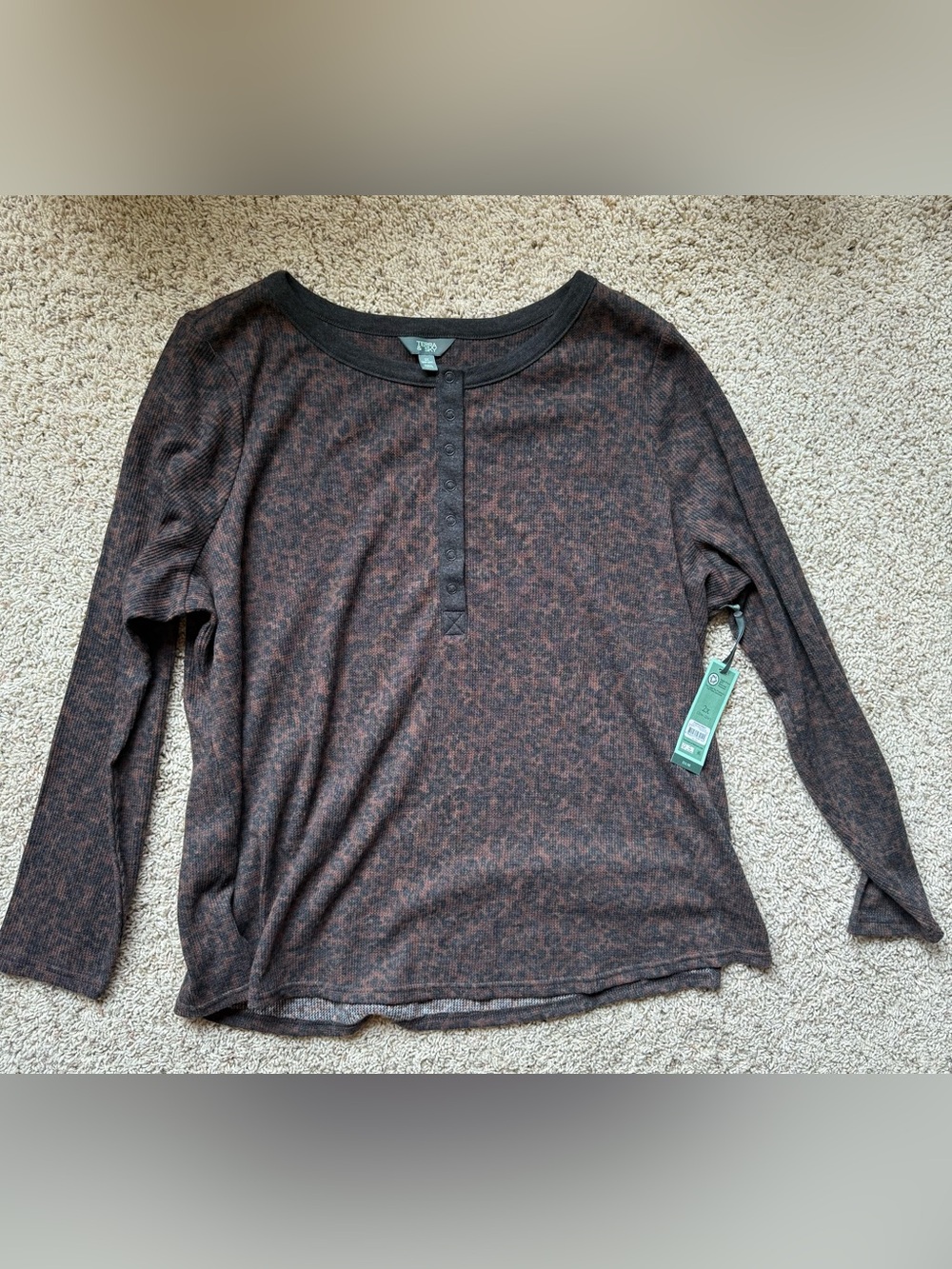 Brown and Black Long-Sleeve Henley Top